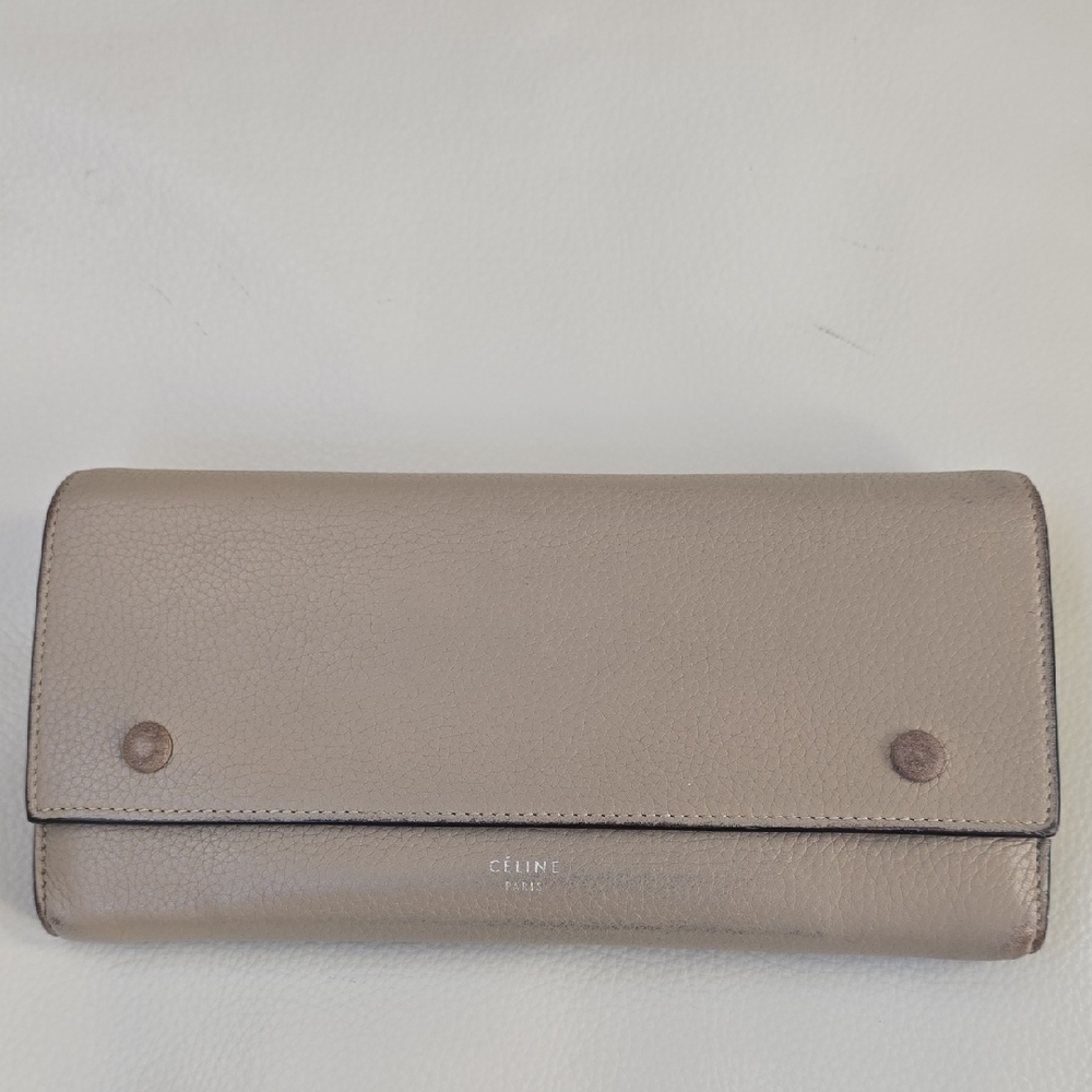 Celine Beige Leather Wallet with red leather interior